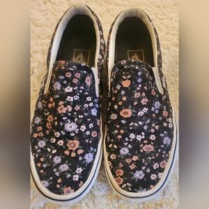 Womens Black Floral Slip-On Sneakers